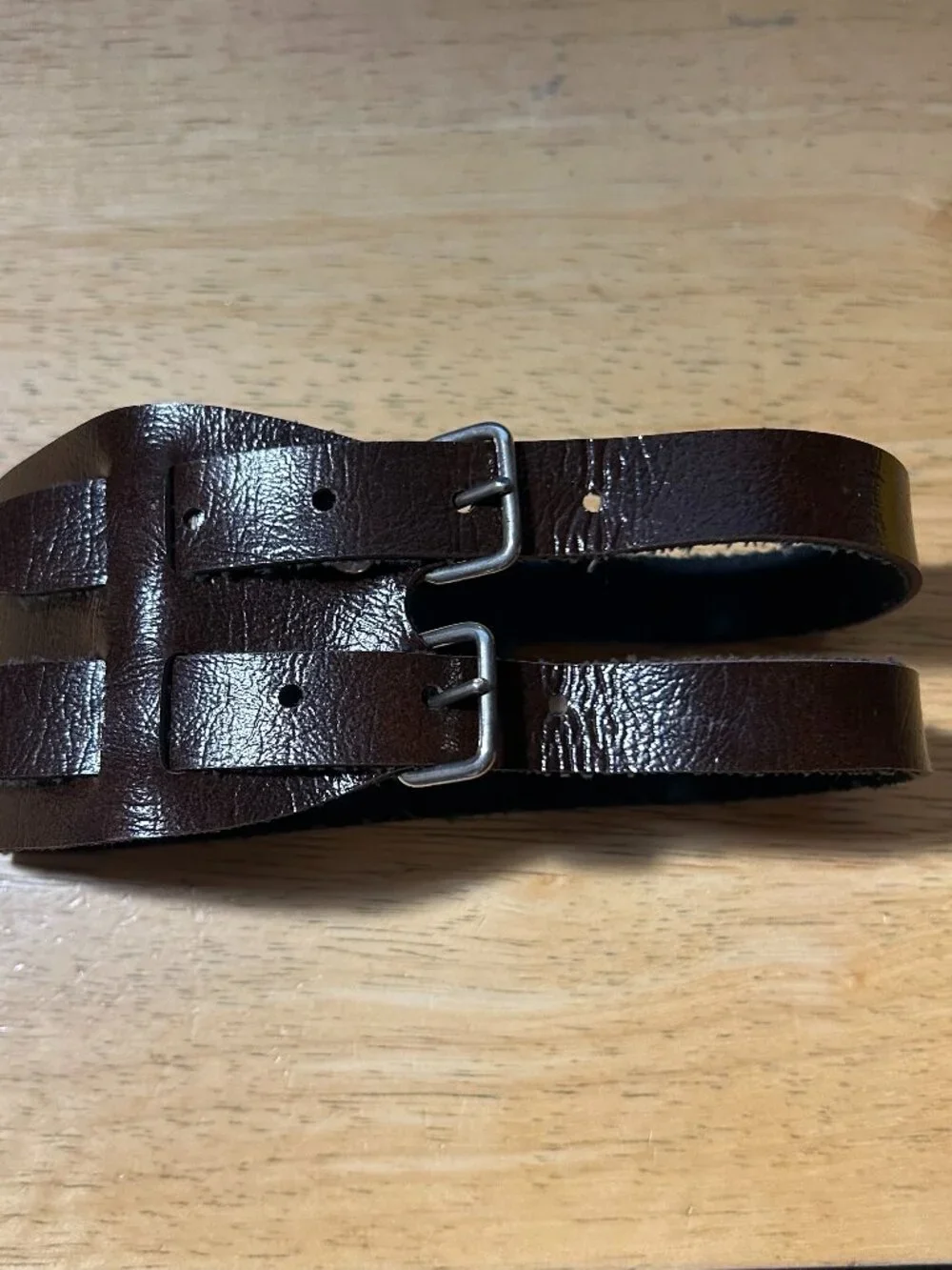 Mens Vintage Unbranded Dark Brown Leather Double Buckle Leather Cuff Bracelet